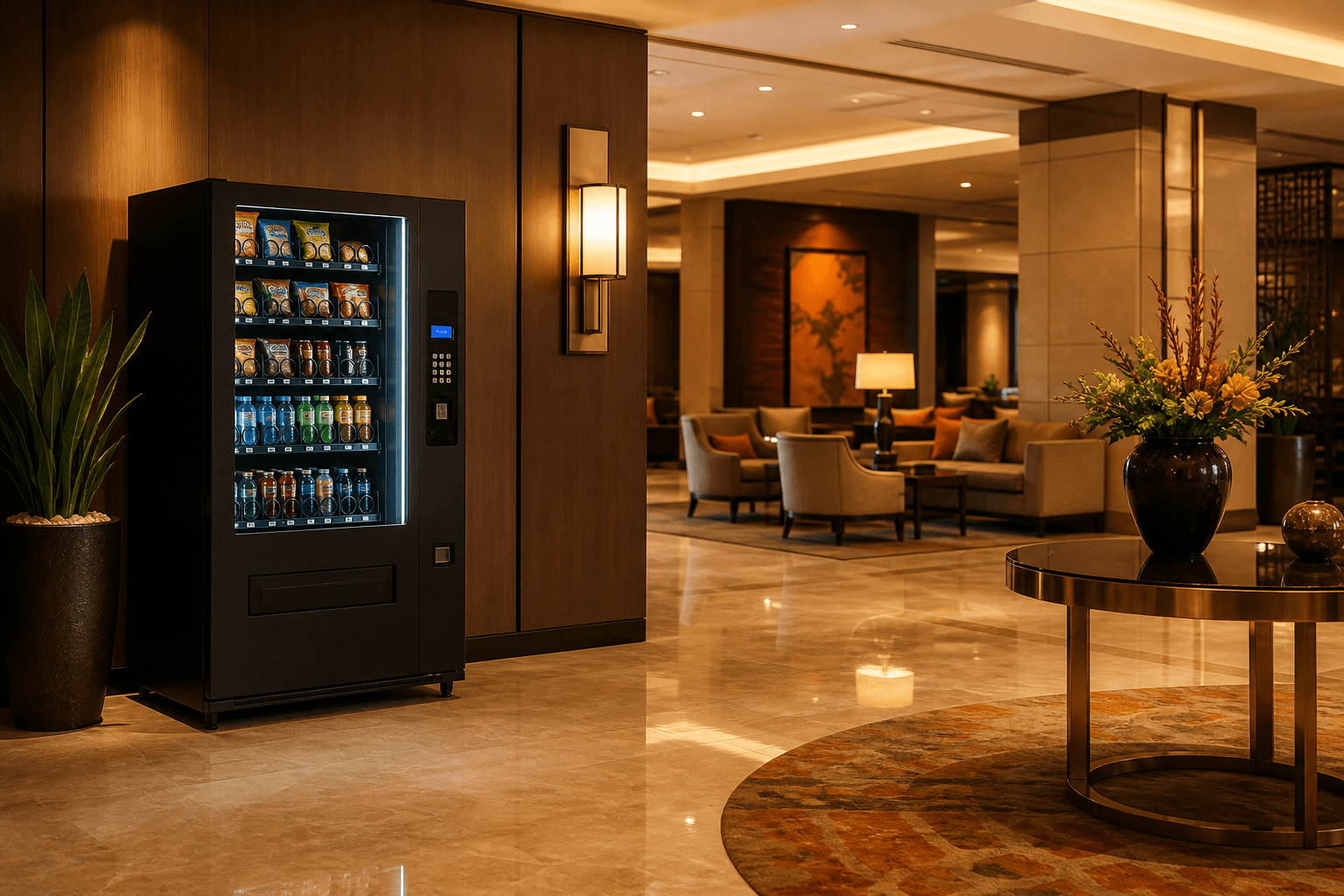Traditional vending setup in a hotel lobby