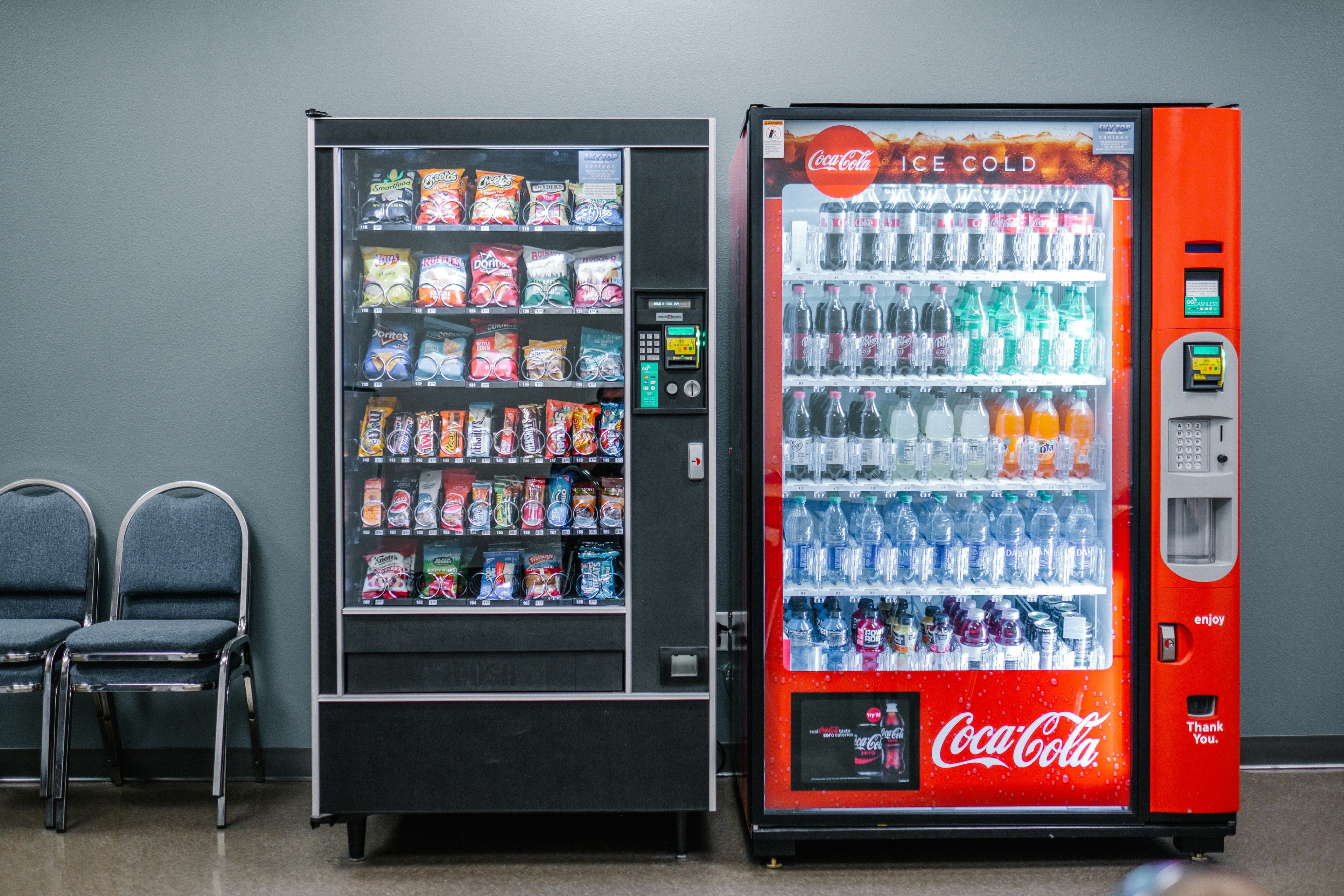 Traditional vending setup in a hotel lobby